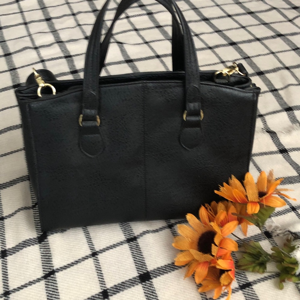 Bueno Black Structured Satchel with Gold Hardware